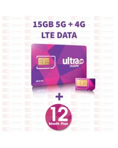Ultra Mobile 15GB Data SIM Card With 12 Months Service Plan Included